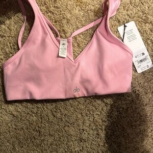 ALO Yoga Light Pink Ribbed Sports Bra
